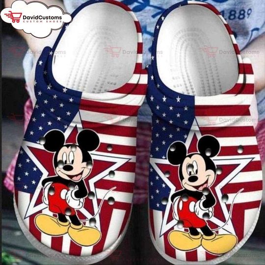Dive into Nostalgia Mickey Mouse America Flag Patriot Classic Clog Design, Personalized Your Name Clogs