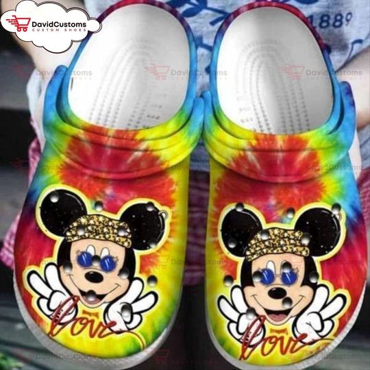 Dive into Bohemian Adventure Mickey Mouse Hippie Tie dye Clog, Personalized Your Name Clogs