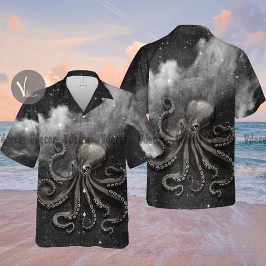 Dark Octopus Hawaiian Shirt, Sea Animal Shirt for Men and Women, Summer Beach Shirt