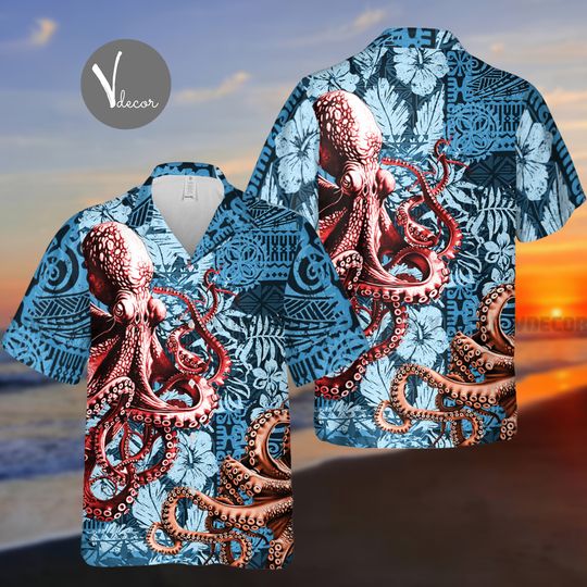 Octopus Sea Hawaiian Shirt, Octopus Lover Summer Shirt, 3D Hawaii Aloha Shirt