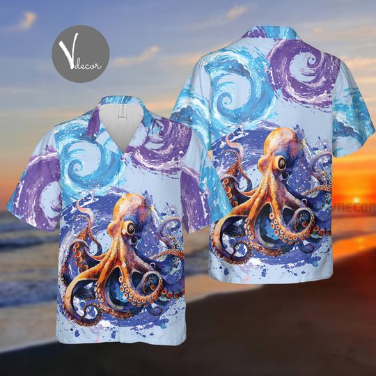 Colorful Octopus Hawaiian Shirt, Octopus Summer Shirt, 3D Hawaii Aloha Shirt, Summer Party Gift