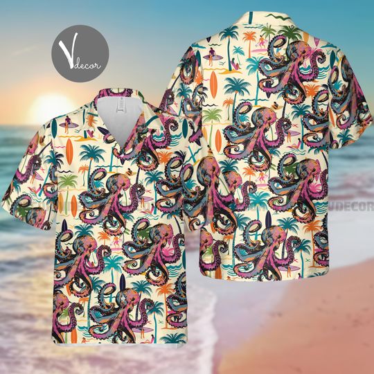 Octopus Tropical Hawaiian Shirt, Octopus Lover Summer Shirt, 3D Hawaii Aloha Shirt, Summer Party Gift