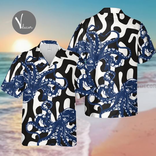 Blue Octopus Hawaiian Shirt, Octopus Lover Summer Shirt, 3D Hawaii Aloha Shirt, Summer Party Gift