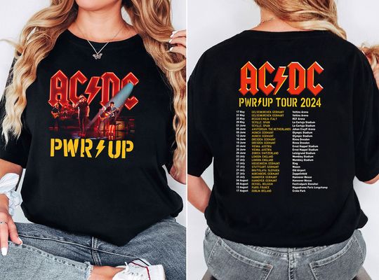 AC-DC Pwr Up World Tour 2024  Shirt, Rock Band AC-DC Shirt, AC-DC Double Sided T-Shirt