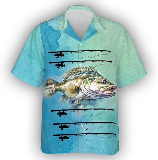 Bass Fishing Hawaiian Shirt, Gamefish Short Sleeve Button Up Fishing Shirts for Men Women