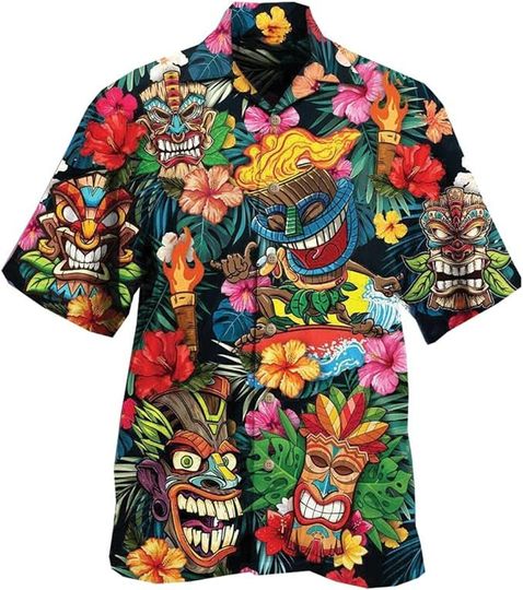 Custom Tropical Tiki Shirt Funny Hawaiian Shirts for Men Women - Button Up Mens Hawaiian Shirts