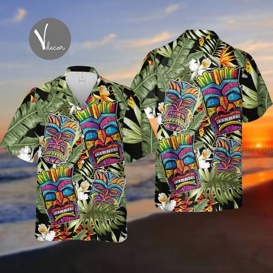 Tiki Face Hawaiian Shirt, Tiki Lovers Summer Shirt, 3D Hawaii Aloha Shirt, Summer Party Gift