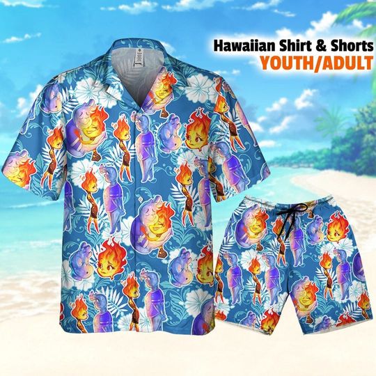 Disney Pixar Elemental Summer Beach Tropical Blue Style, Disney Hawaii Shirt