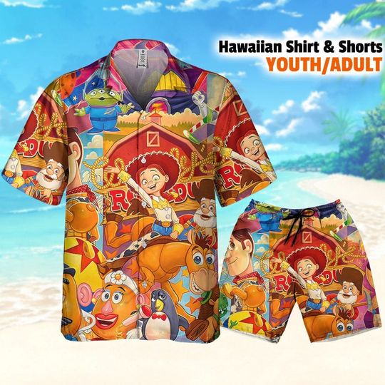 Disney Toy Story 25th Aniversary Cool Artwork, Toy Story Hawaii Shirt Disney Aloha Shorts