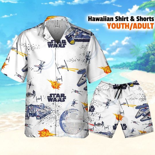 Star Wars Seamless Star Batltle Ships Hawaiian Shirt Tropical Summer Aloha Hawaii Shorts