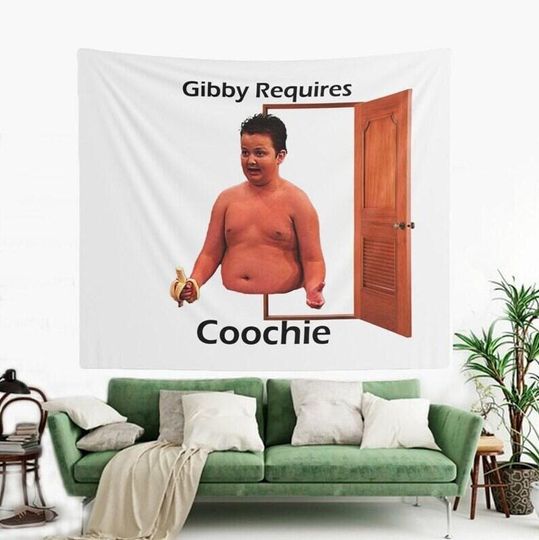 Hippie Tapestry Gibby Requires Coochie Wall Tapestry Funny Gibby Meme Wall Hanging Wall Flag