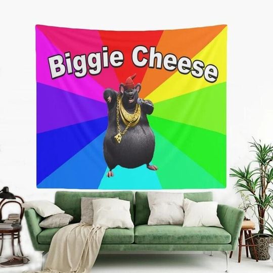 Biggie Cheese Rat Tapestries Colorful Funny Meme Tapestry Wall Flag