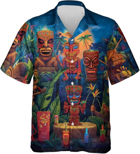 Tropical Tiki Shirt Funny Hawaiian Shirts for Men Women - Button Up Mens Hawaiian Shirts Funny Mens 80s Shirt