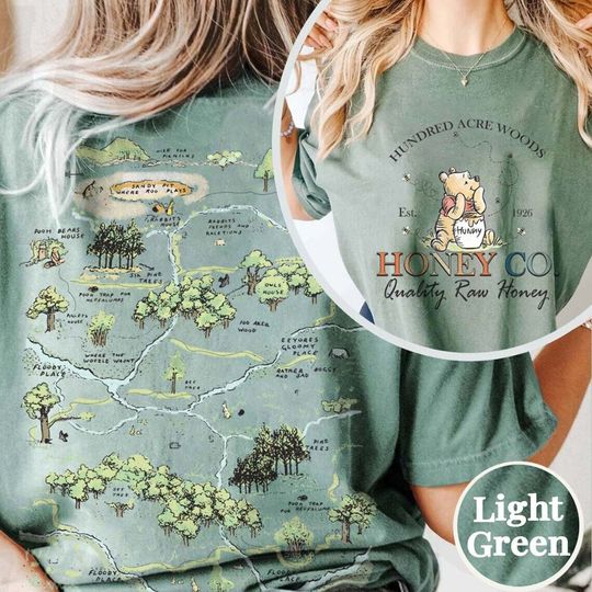 Two-Sided Winnie the Pooh Honey Co Shirt, Hundred Acre Wood Map Shirt, Vintage Pooh Bear Shirt