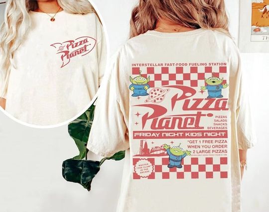 Two-sided Pizza Planet Toy Story Shirt, Disney Toy Story Aliens Comfort Colors Shirt, Pizza Planet Tee