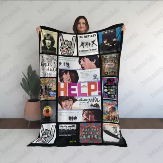 The Beatles Blanket Retro Rockstar Sherpa Fleece Blanket Fan Gifts