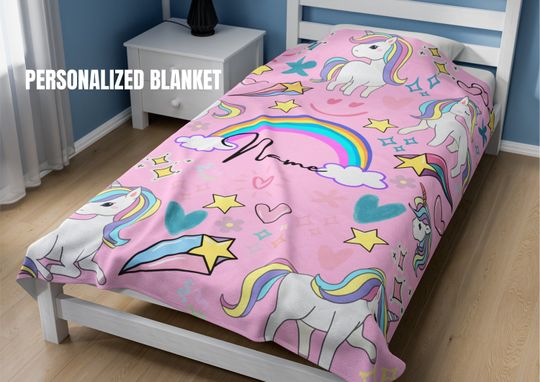 Personalized Unicorn Blanket for Kids | Fleece/Velveteen Blanket | Room Decor | Personalized | Custom Name Nursery for Newborn | Birthday