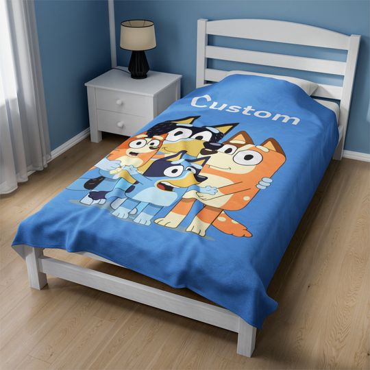 Personalized BlueyDad Blanket, BlueyDad and Bingo Blanket, Kids Blanket, Custom BlueyDad Blanket