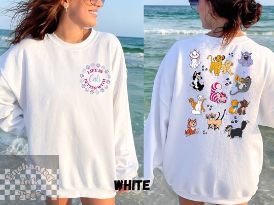 Disney Cats Doodles Vintage Double Sided Sweatshirt
