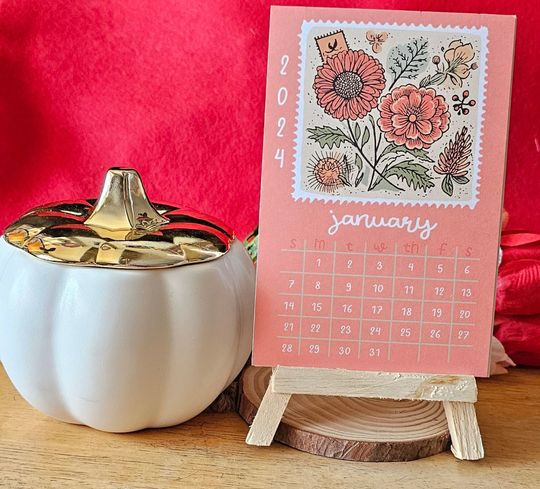 2024 Desk Calendar, New Year, Flower Calendar