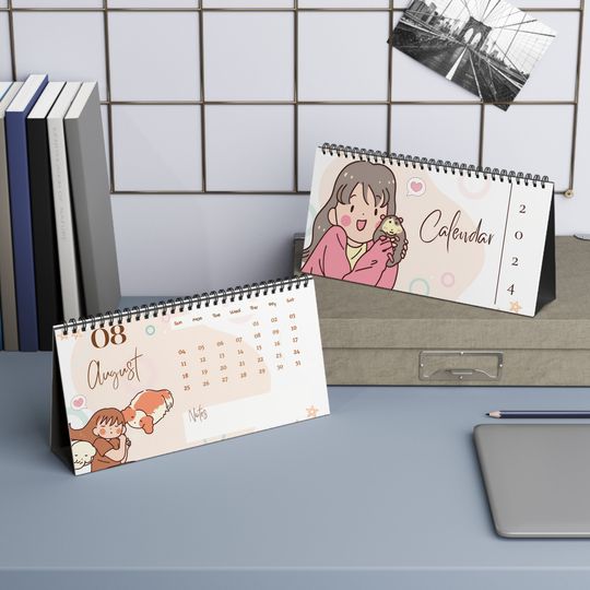 Cute Art Design Calendar 2024 | Desk Calendar Planner | Gift Ideas | Christmas Gift