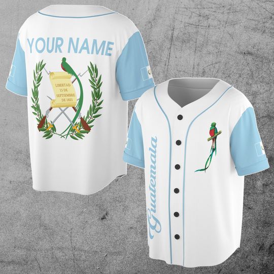 Guatemala Flag Coat of Arms White Personalized Name Number 3D Baseball Jersey