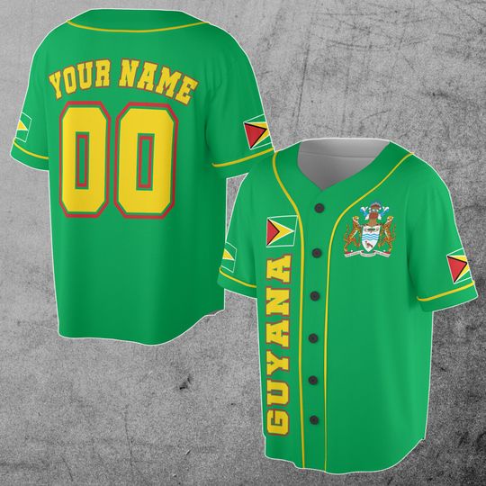 Guyana Flag Coat of Arms Patriotic Customize Name And Number 3D Baseball Jersey