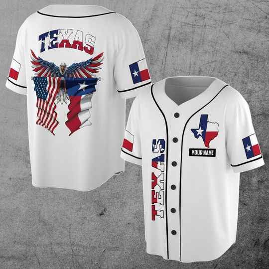 American Flag Texas Flag Eagle Customize Name And Number 3D Baseball Jersey
