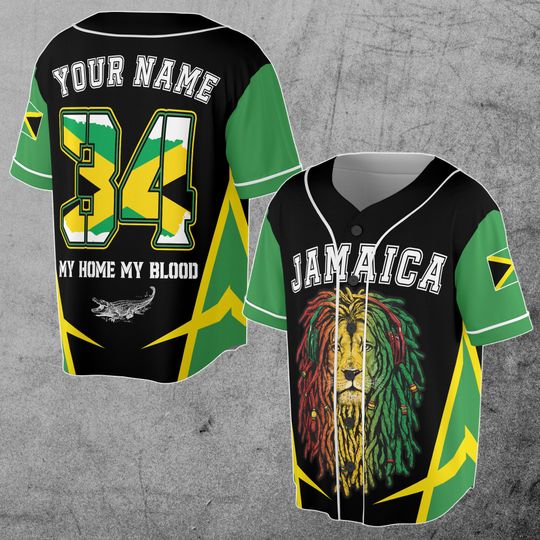 Jamaica Flag Lion Crocodile Coat of Arms Patriotic Custom Name Number 3D Baseball Jersey