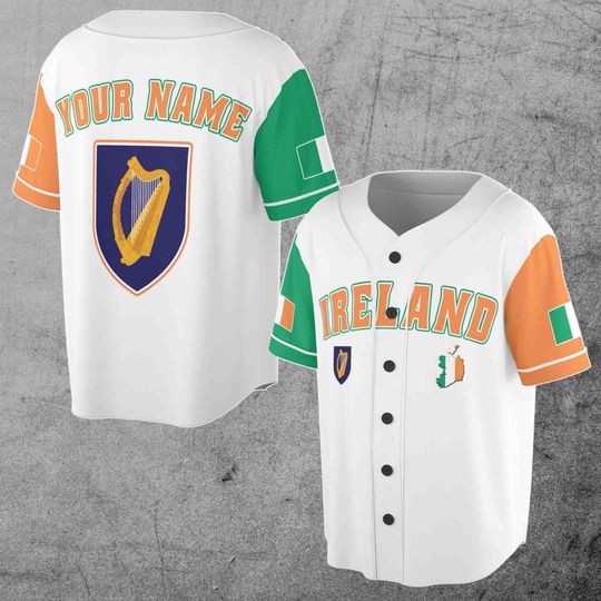 Ireland Flag Irish Coat Of Arms Custom Name 3D Baseball Jersey