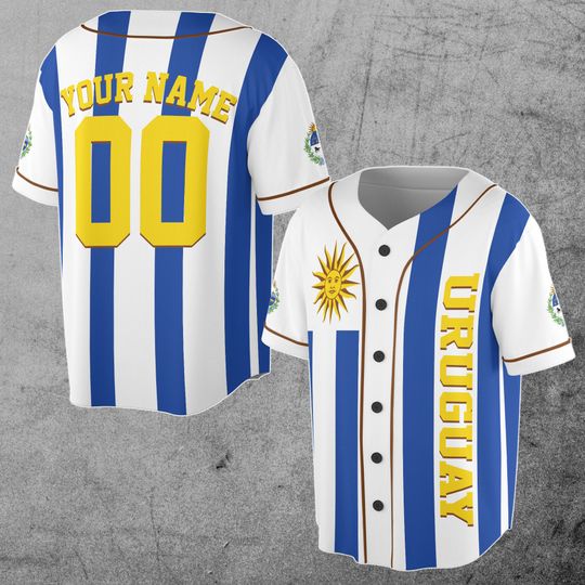 Uruguay Flag Coat of Arms Patriotic Personalized Name Number 3D Baseball Jersey