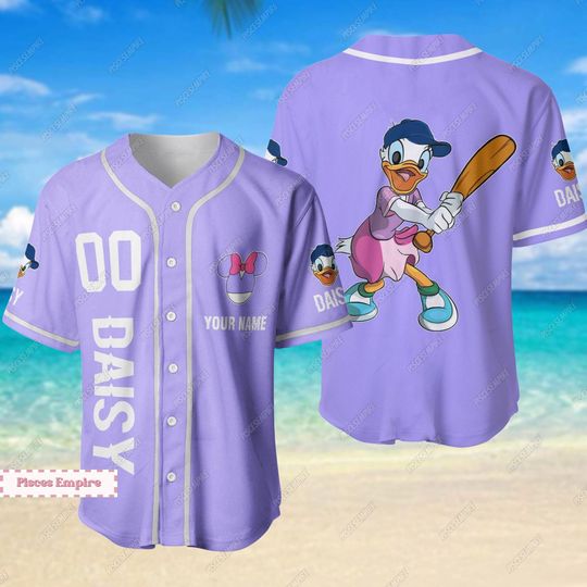 Cute Duck Daisy Disney Baseball Shirt, Custom Name Shirt, Athletic Baseball Jersey Shirt