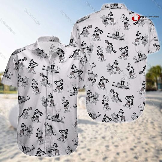 Mickey Mouse Hawaiian Shirt, Mickey Cruise Shirt, Mickey Pirate Shirt, Mickey Button Shirt, Disney Vacation Shirt, Cartoon Aloha Shirt