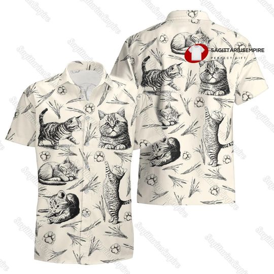 Cat Button Shirt, Cute Cat Shirt, Cat Hawaiian Shirt, Cat Vacation Shirt, Cat Summer Shirt, Cat Beach Shirt, Cat Owner Shirt, Cat Lover