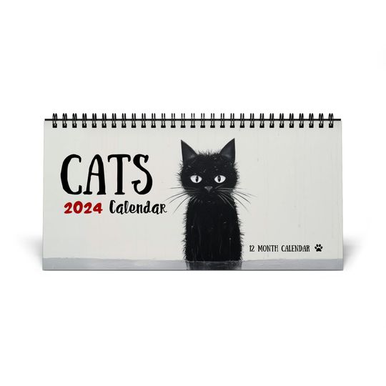 Cat Calendar (2024), small desk calendar, cute cat calendar, gift for cat lover