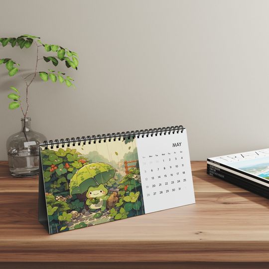 Landscape Art with Animals Desk Calendar, Anime Landscape, Kawaii Animals