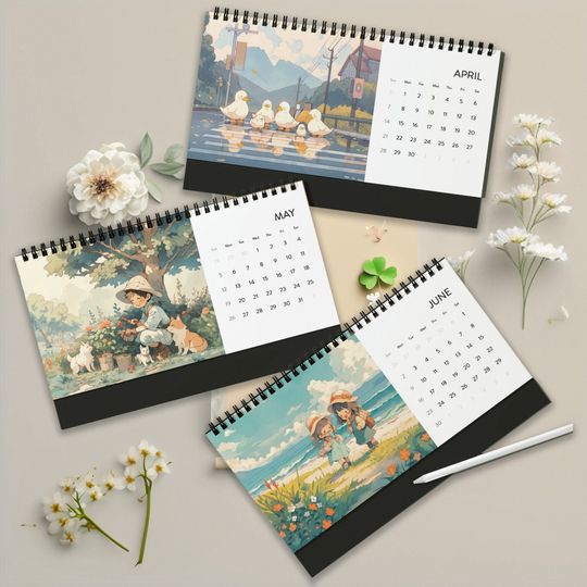 Kawaii Nature Scenes Desk Calendar | Kawaii Desk Calendar | Desk Calendar