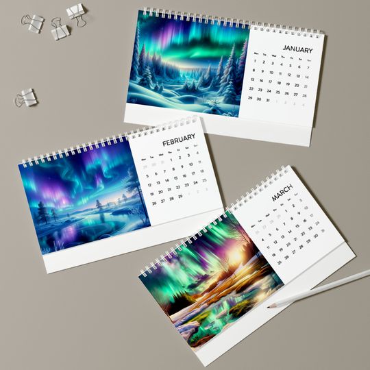 Aurora Borealis Desk Calendar 2024 - Inspiring Seasonal Imagery, High-Quality Print