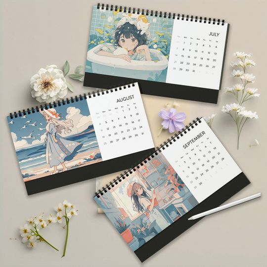 Kawaii Anime Girl Living Alone Desk Calendar 2024 | Kawaii Desk Calendar 2024