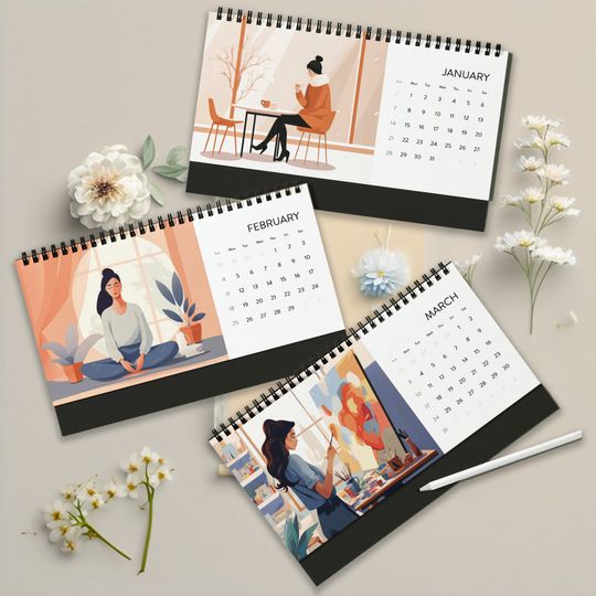 Aesthetic Woman Desk Calendar 2024 | Aesthetic Desk Calendar 2024 | Cute Desk Calendar