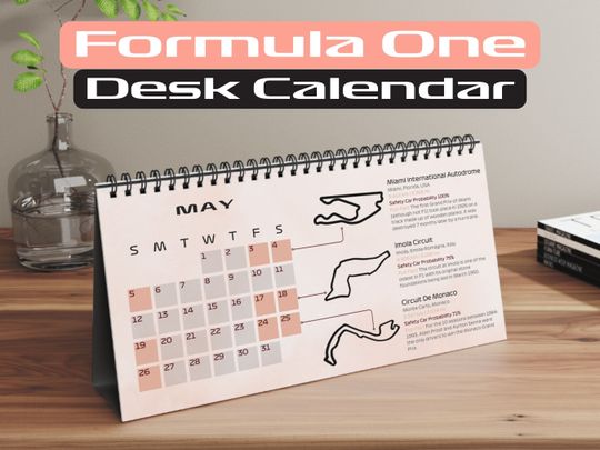 F1 Calendar Desk Calendar for F1 Fan 2024 Season F1 Gift for Her