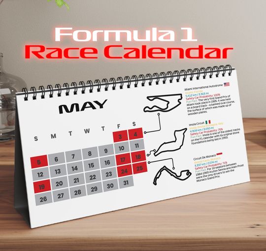 Formula 1 2024 Calendar | F1 Calendar Formula 1 Desk Calendar for F1 Fan | 2024 Season F1 Calendar Gift for Formula 1 Fan