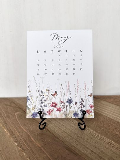 2024 wildflower desk calendar, Botanical calendar, desk Calendar with stand