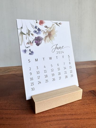 2024 Ethereal Floral calendar, watercolor Botanical calendar, small desk Calendar