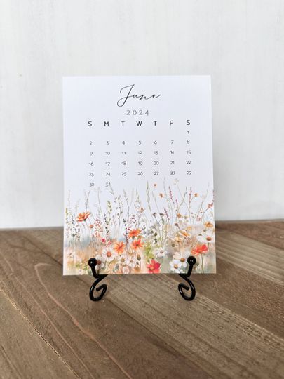 Meadow Floral calendar 2024, Botanical calendar, desk Calendar with stand, small Monthly calendar, watercolor flowers
