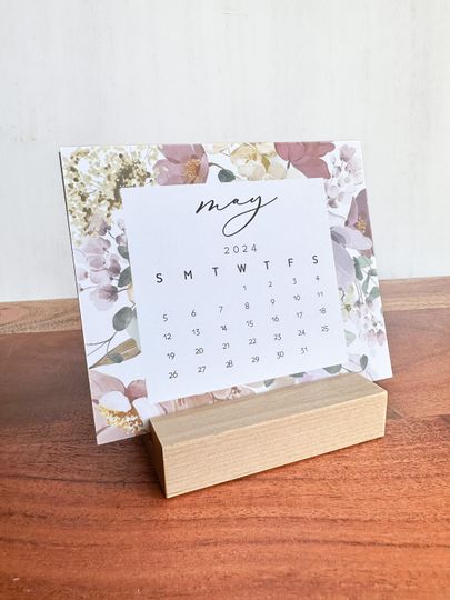 2024 desk Calendar, Wood Stand desk calendar, Mini desk calendar, Monthly calendar