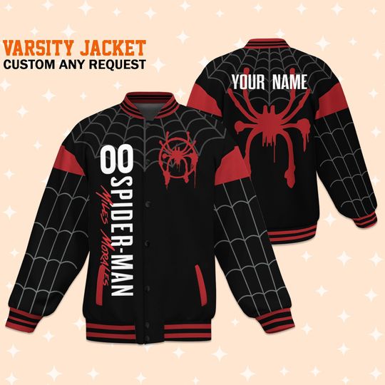 Custom Spiderman Miles Morales Suit Varsity Jacket, Adult Varsity Jacket, Personalized Jacket, Baseball Team Outfit