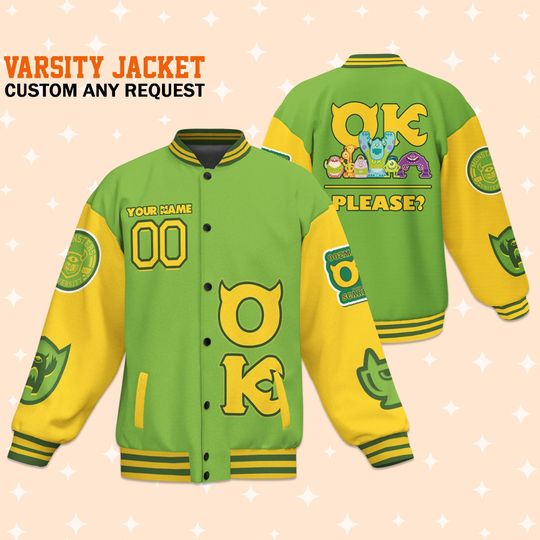 Custom Monster University OK Uniform Varsity Jacket, Baseball Outfit, Personalized Jacket, Baseball Team Outfit