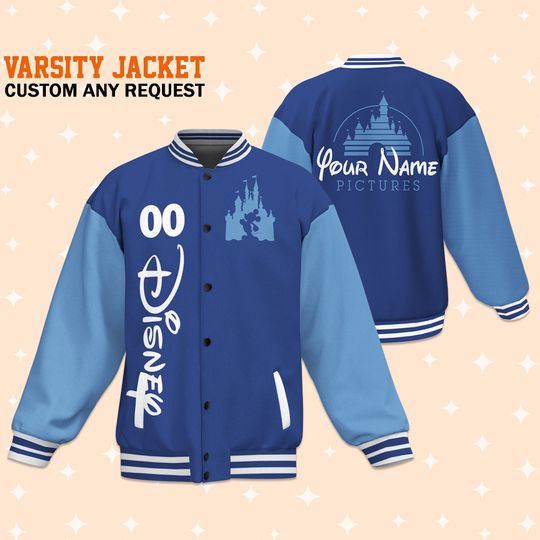 Custom Disney Blue Varsity Jacket, Adult Varsity Jacket, Personalized Disney Jacket, Baseball Team Outfit