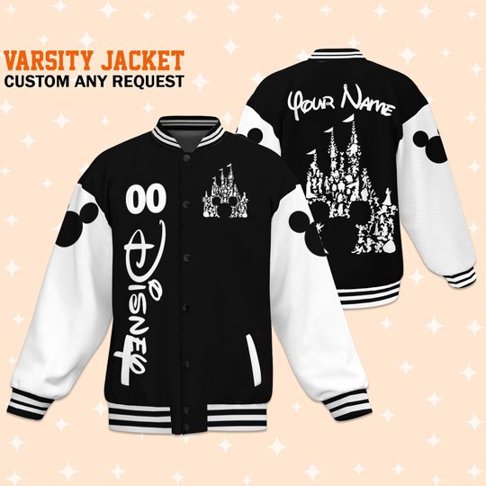 Custom Disney Character Castle Varsity Jacket, Adult Varsity Jacket, Personalized Disney Jacket,Baseball Team Outfit